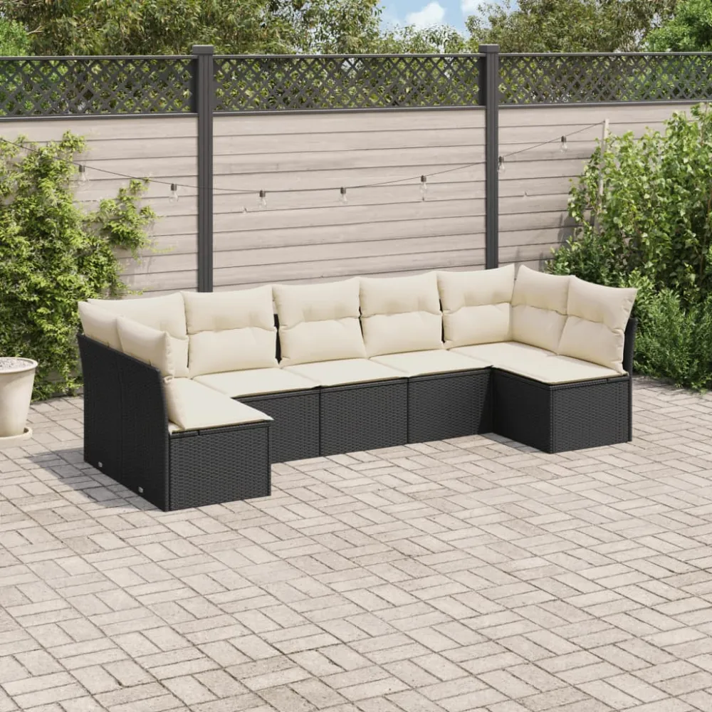 7-delige Loungeset met kussens poly rattan zwart vidaXL