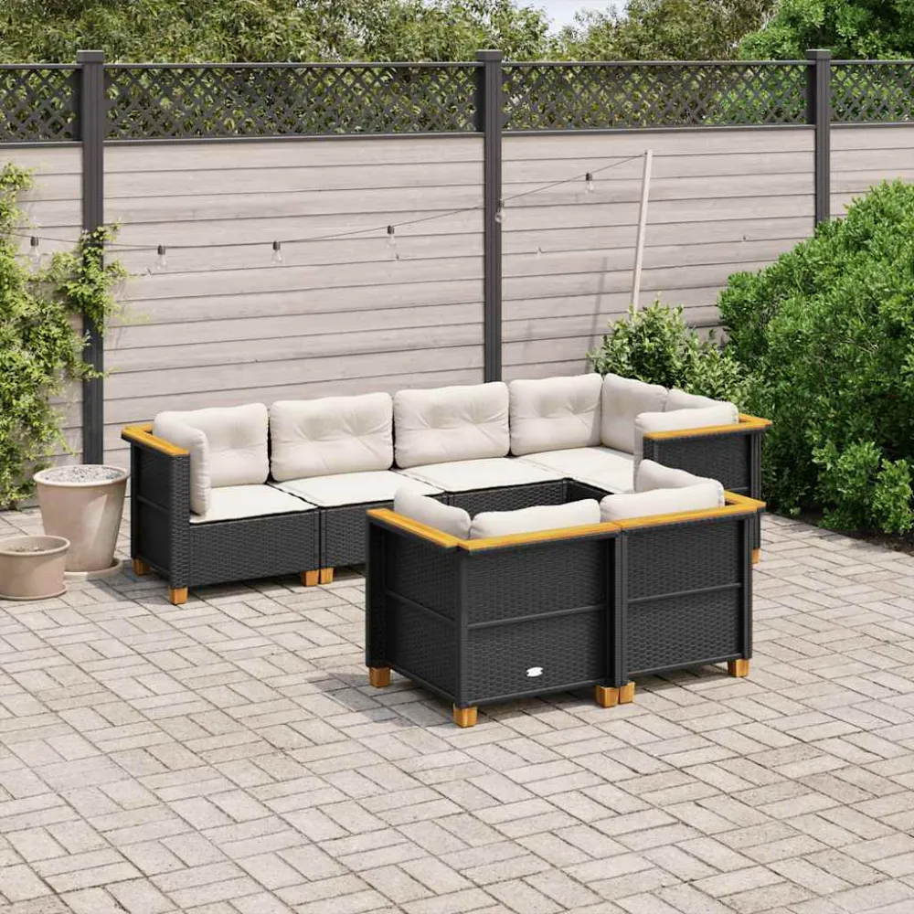 7-delige Loungeset met kussens poly rattan zwart vidaXL