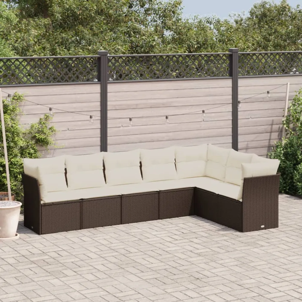 7-delige Loungeset met kussens poly rattan bruin vidaXL