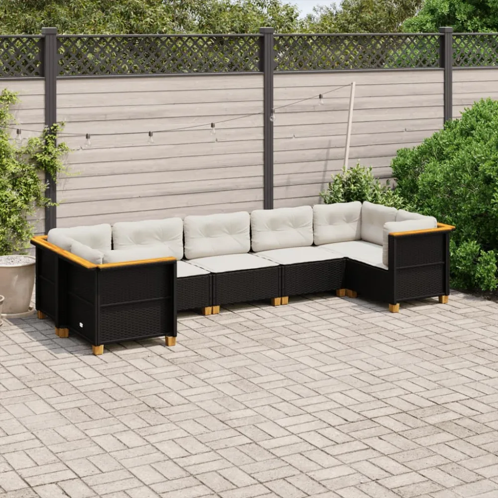 7-delige Loungeset met kussens poly rattan zwart vidaXL