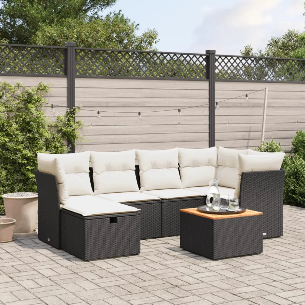 7-delige Loungeset met kussens poly rattan zwart vidaXL