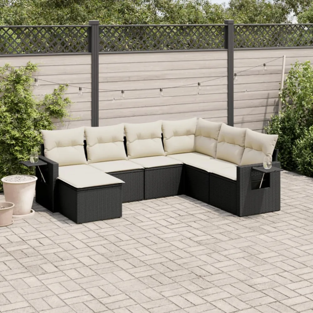 7-delige Loungeset met kussens poly rattan zwart vidaXL