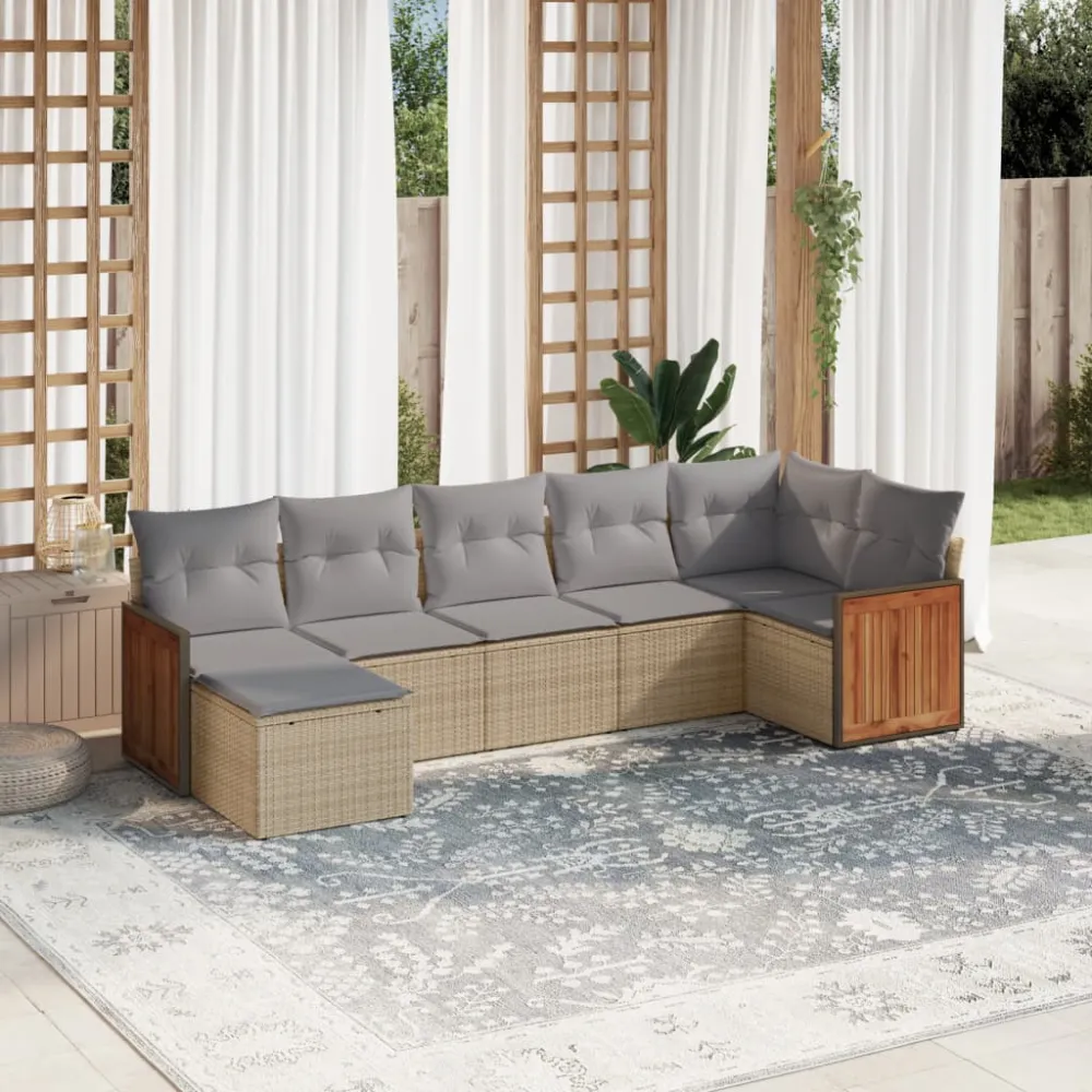7-delige Loungeset met kussens poly rattan beige vidaXL