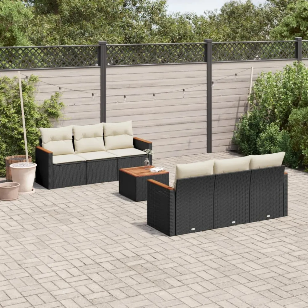 7-delige Loungeset met kussens poly rattan zwart vidaXL