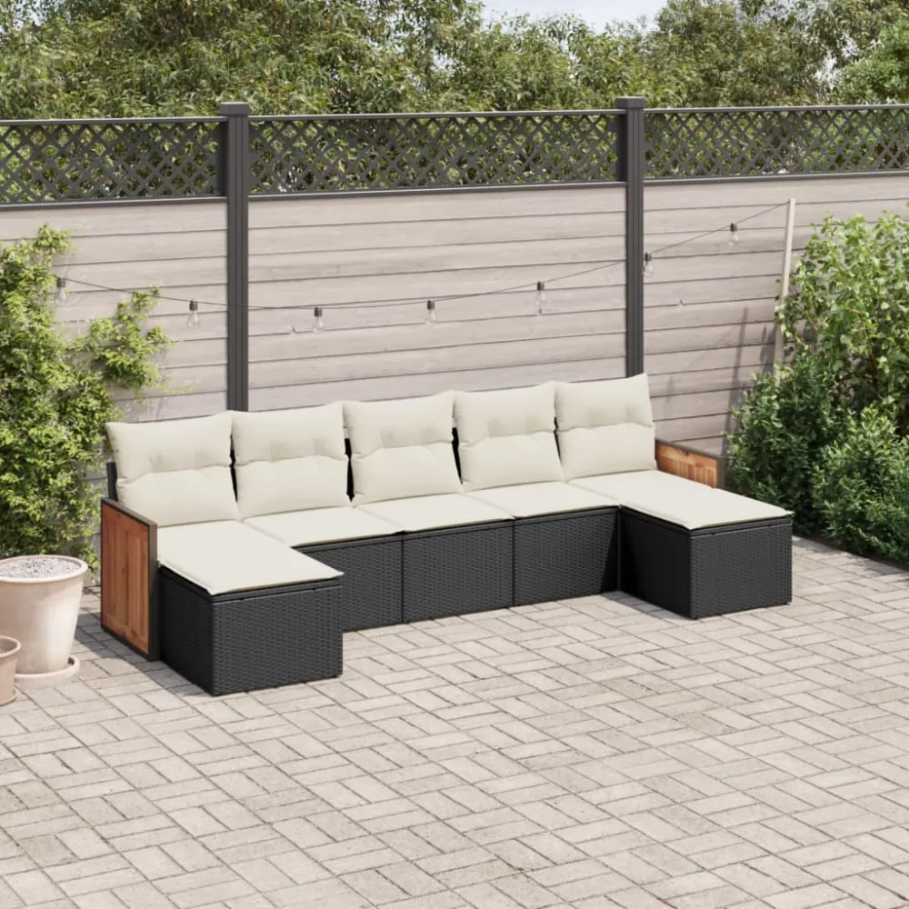 7-delige Loungeset met kussens poly rattan zwart vidaXL