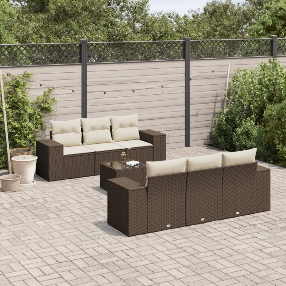 7-delige Loungeset met kussens poly rattan bruin vidaXL