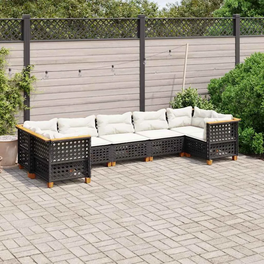 7-delige Loungeset met kussens poly rattan zwart vidaXL