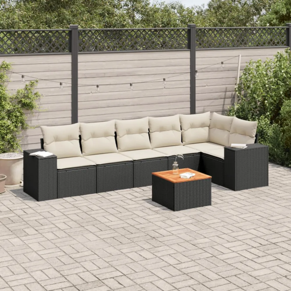 7-delige Loungeset met kussens poly rattan zwart vidaXL