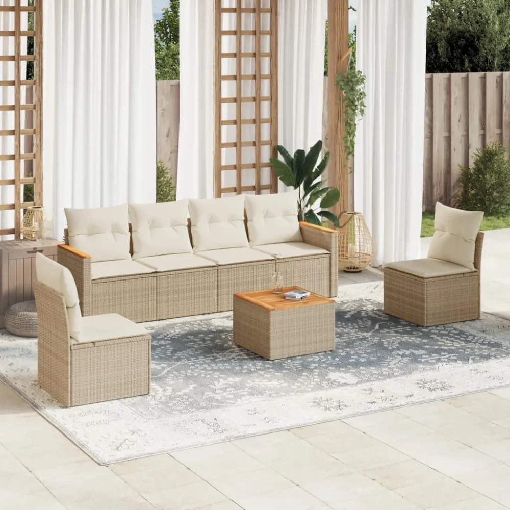 7-delige Loungeset met kussens poly rattan beige vidaXL