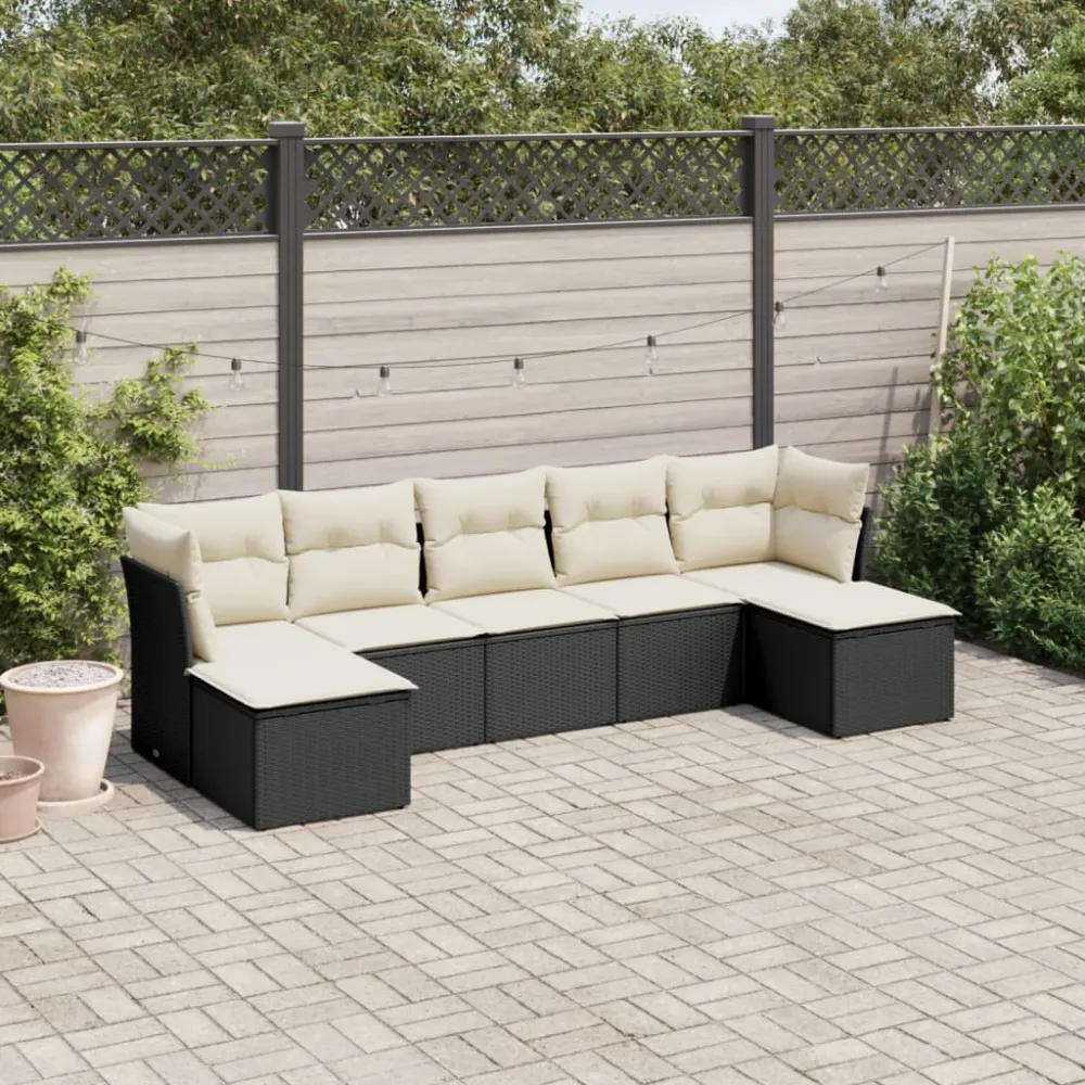 7-delige Loungeset met kussens poly rattan zwart vidaXL