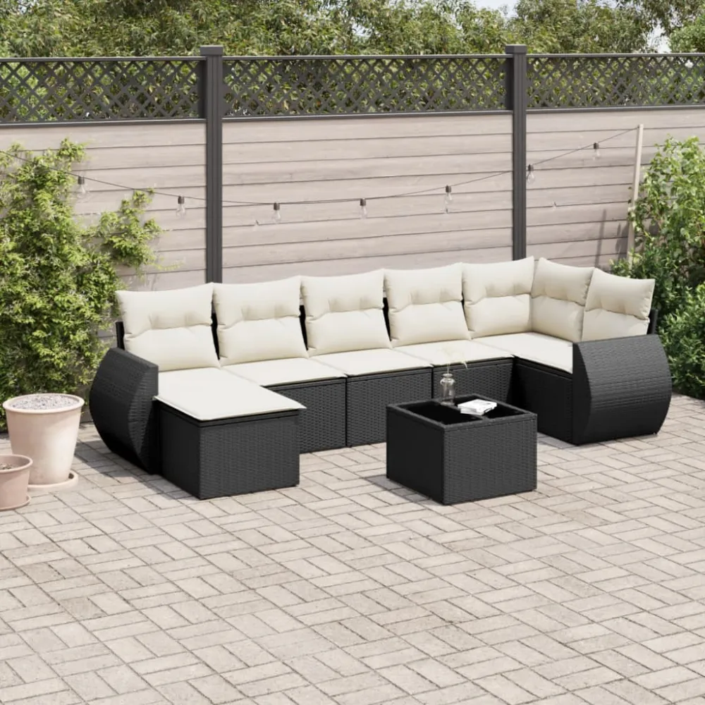 7-delige Loungeset met kussens poly rattan zwart vidaXL