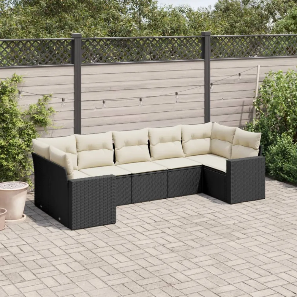7-delige Loungeset met kussens poly rattan zwart vidaXL