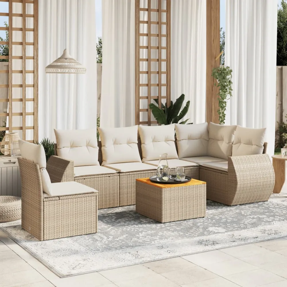 7-delige Loungeset met kussens poly rattan beige vidaXL