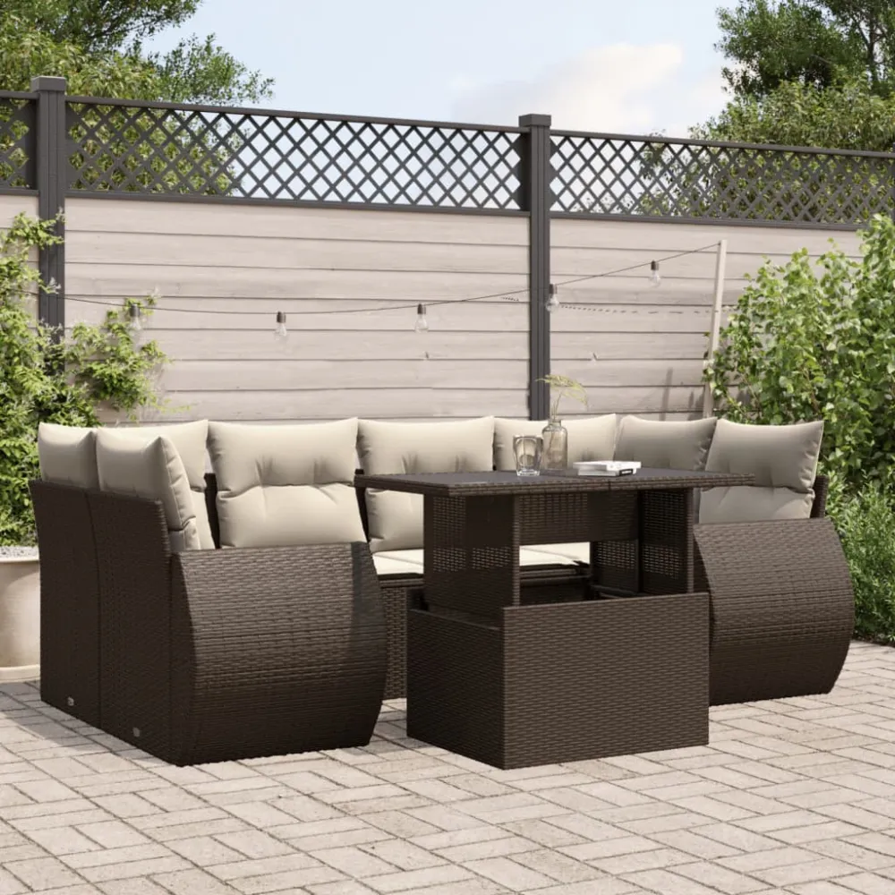 7-delige Loungeset met kussens poly rattan bruin vidaXL