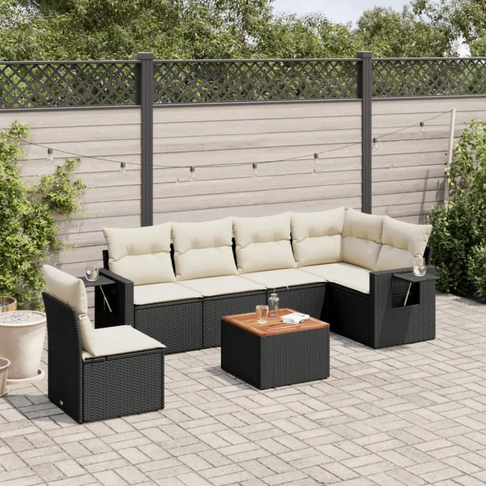 7-delige Loungeset met kussens poly rattan zwart vidaXL