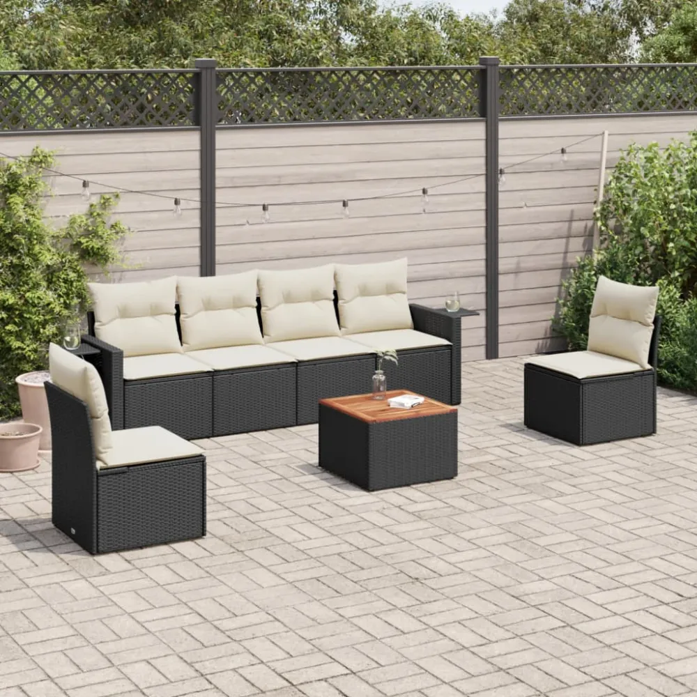 7-delige Loungeset met kussens poly rattan zwart vidaXL