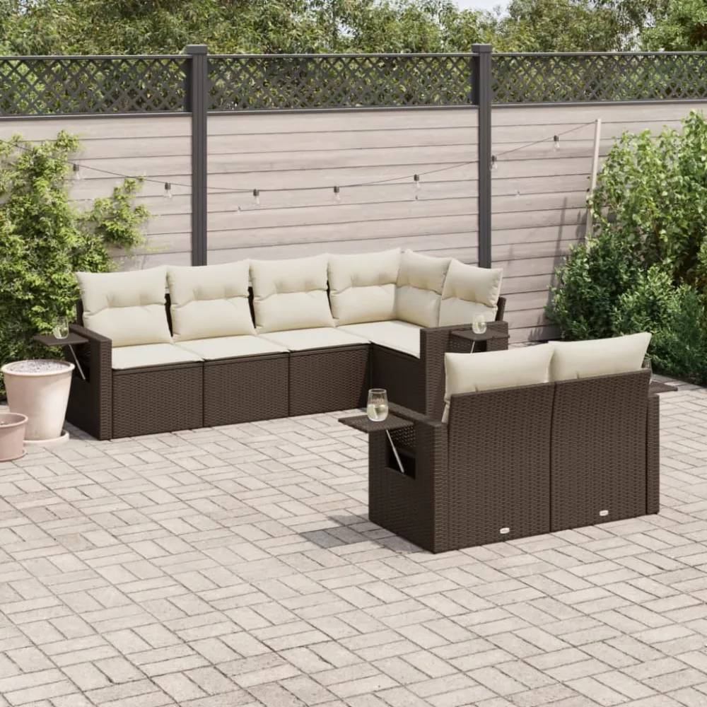 7-delige Loungeset met kussens poly rattan bruin vidaXL