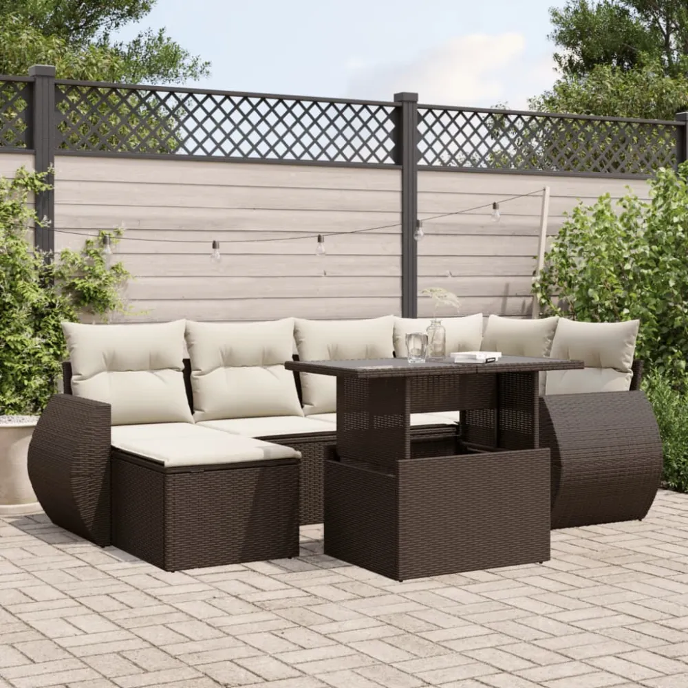 7-delige Loungeset met kussens poly rattan bruin vidaXL