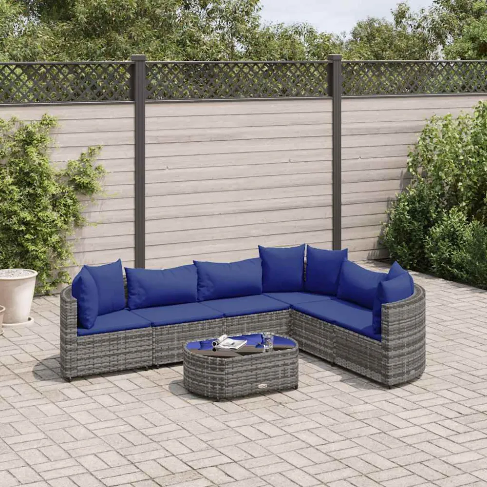7-delige Loungeset met kussens poly rattan grijs vidaXL