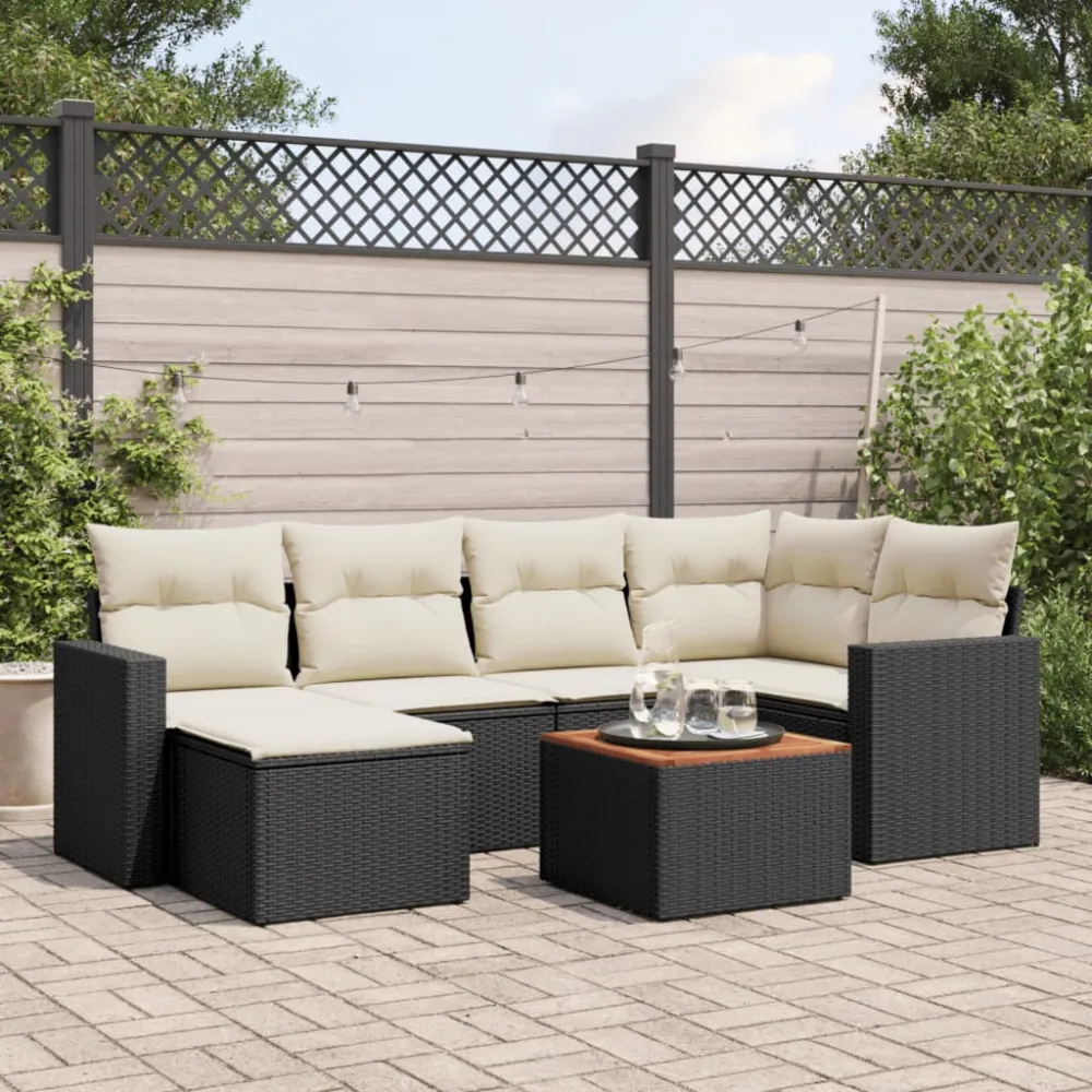7-delige Loungeset met kussens poly rattan zwart vidaXL