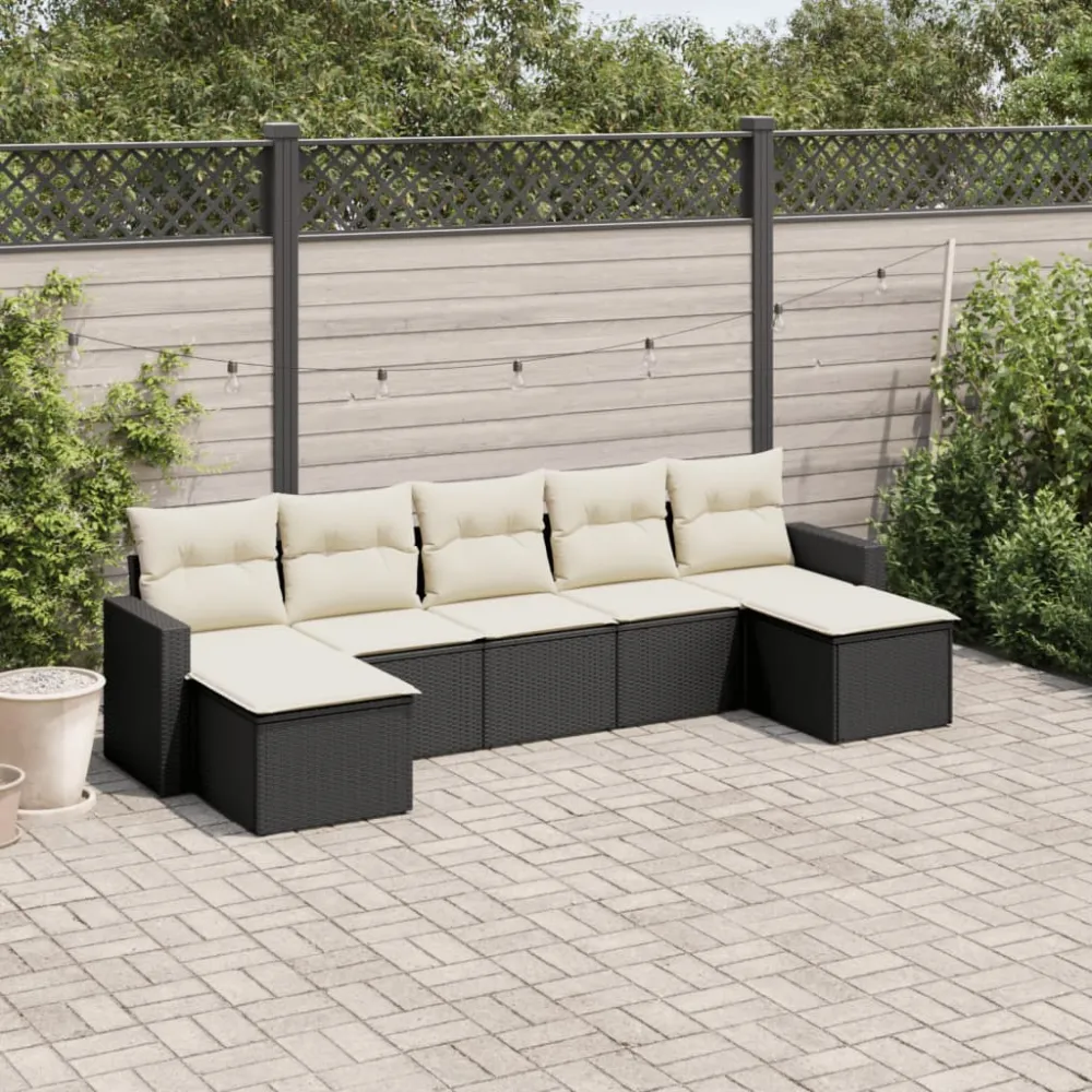 7-delige Loungeset met kussens poly rattan zwart vidaXL