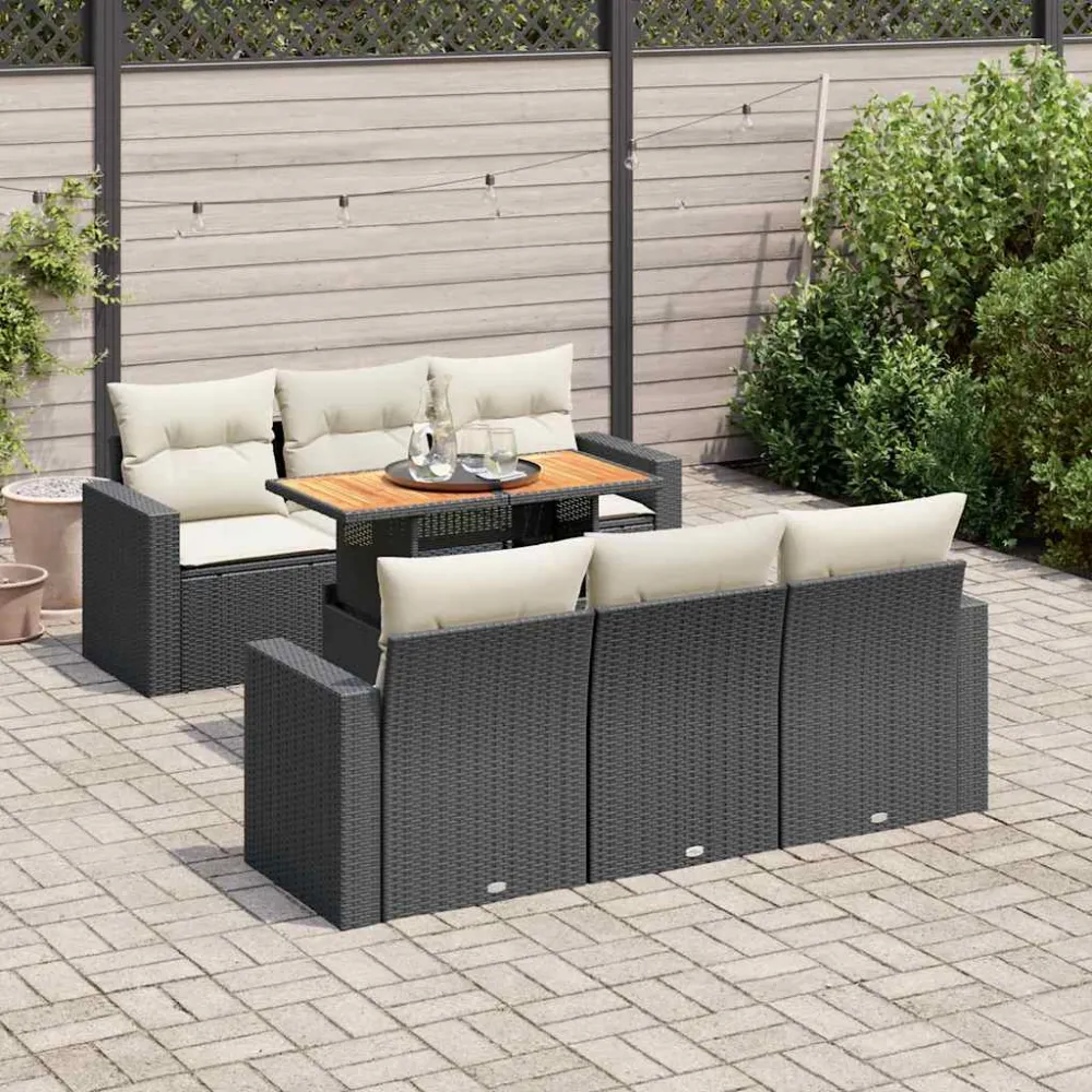 7-delige Loungeset met kussens poly rattan zwart vidaXL