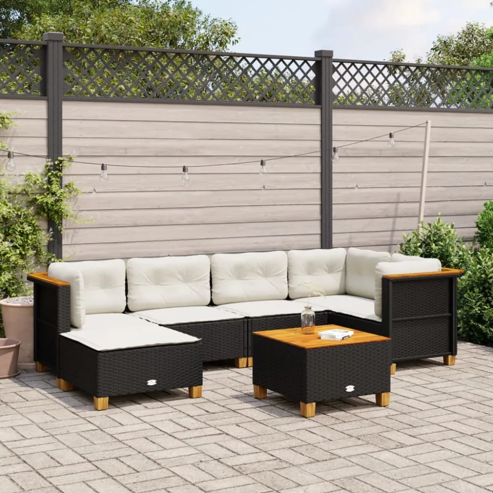 7-delige Loungeset met kussens poly rattan zwart vidaXL