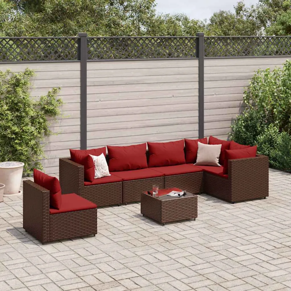 7-delige Loungeset met kussens poly rattan bruin vidaXL