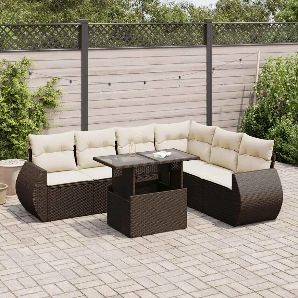 7-delige Loungeset met kussens poly rattan bruin vidaXL