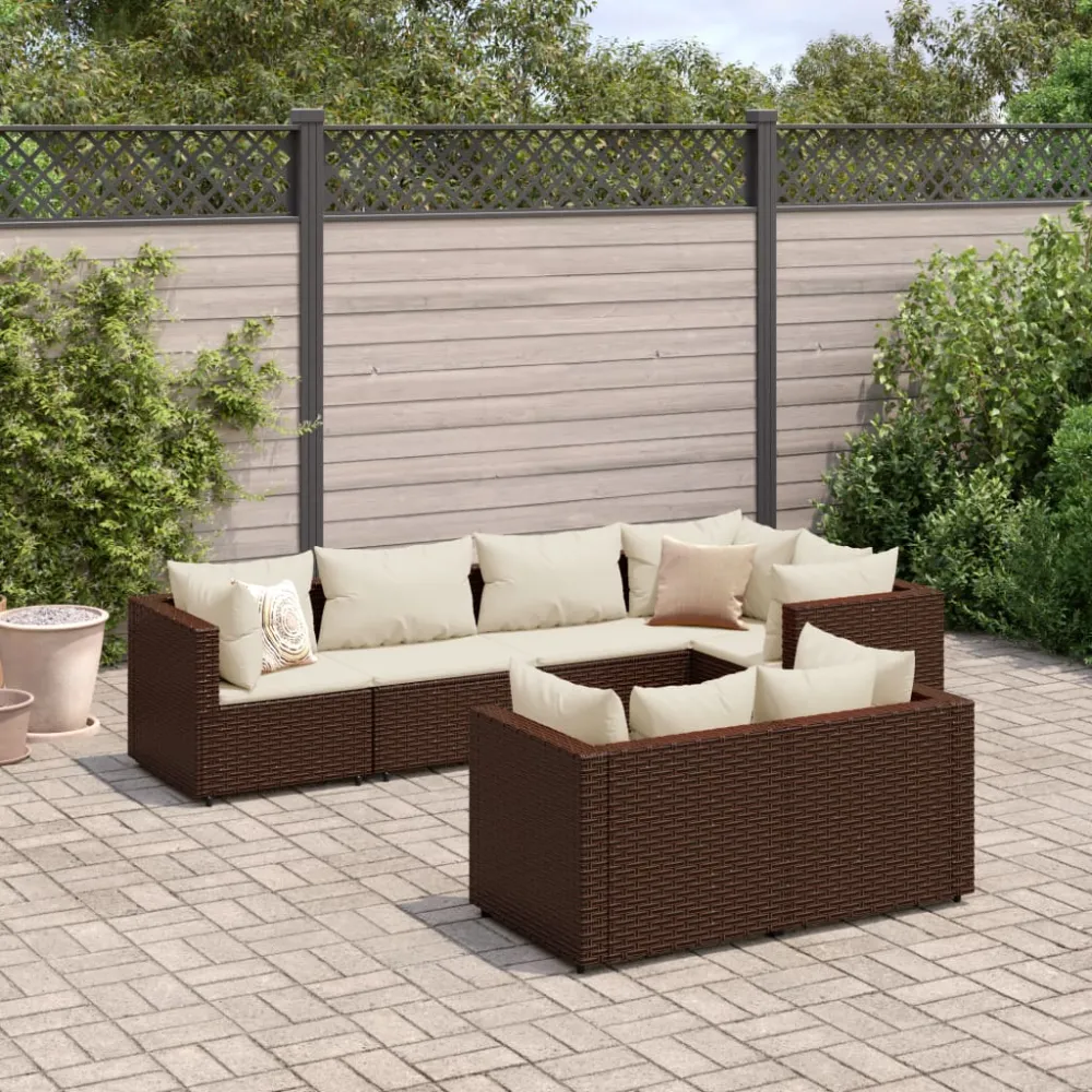 7-delige Loungeset met kussens poly rattan bruin vidaXL