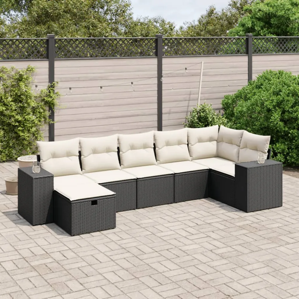 7-delige Loungeset met kussens poly rattan zwart vidaXL
