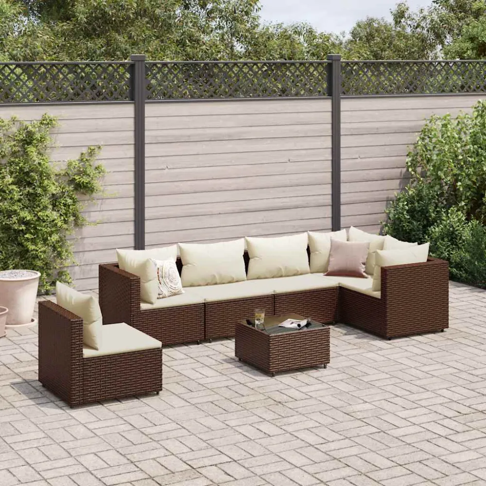 7-delige Loungeset met kussens poly rattan bruin vidaXL