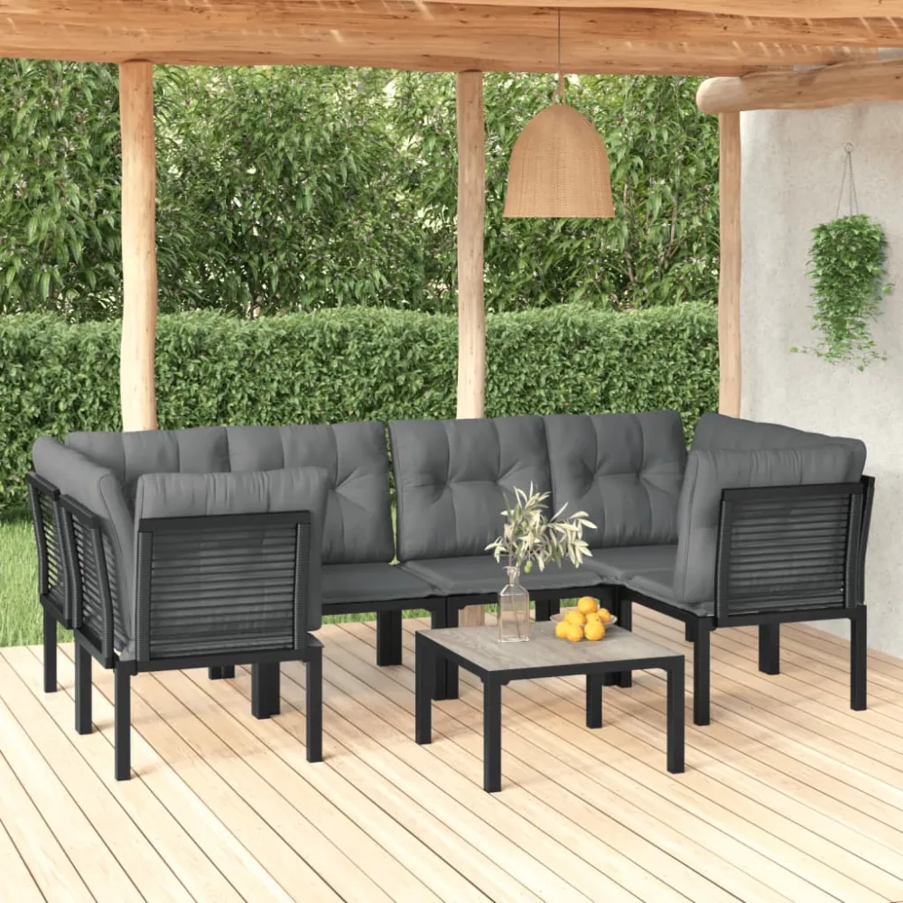 7-delige Loungeset poly rattan zwart en grijs vidaXL