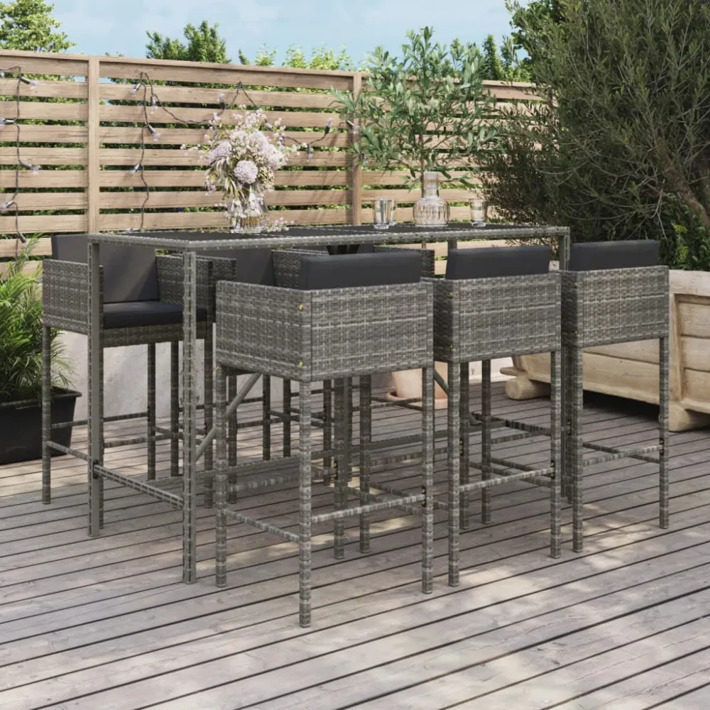 7-delige Tuinbarset met kussens poly rattan grijs vidaXL