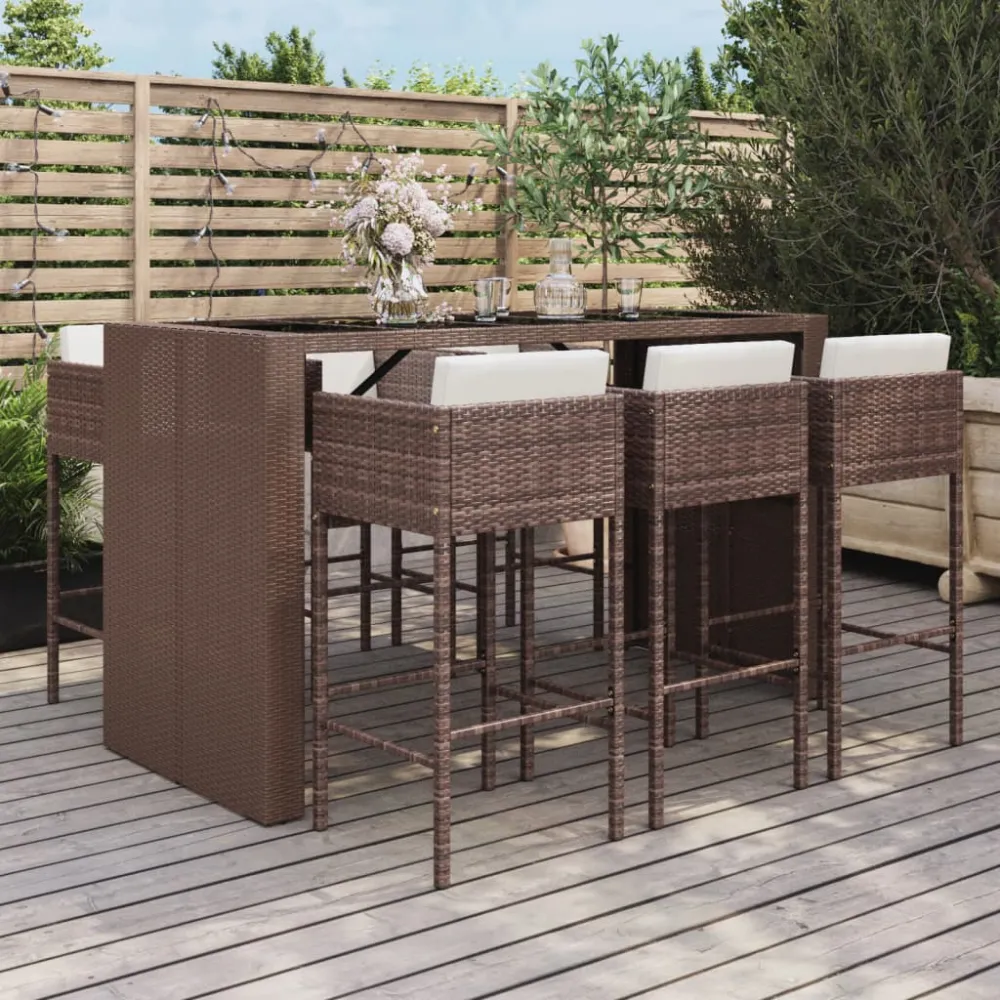 7-delige Tuinbarset met kussens poly rattan bruin vidaXL