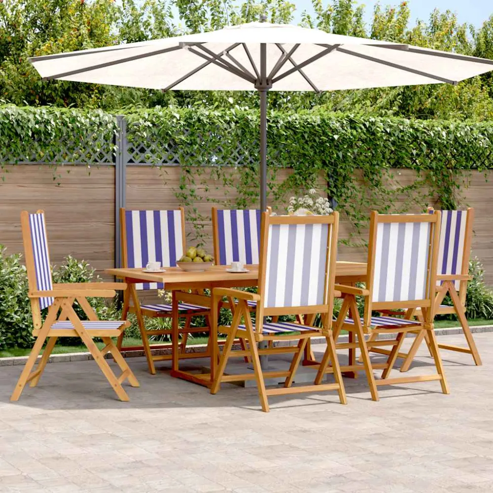 7-delige Tuinset massief hout en stof blauw en wit vidaXL