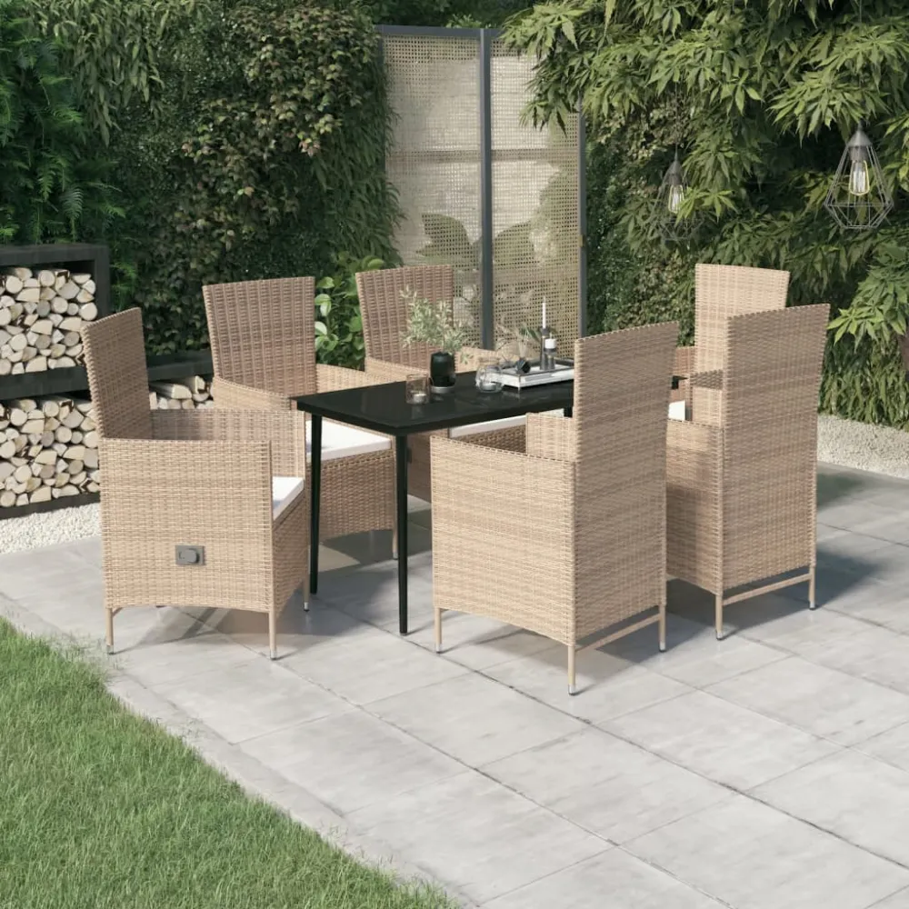 7-delige Tuinset met kussens beige vidaXL