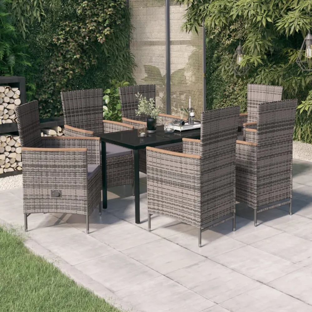 7-delige Tuinset met kussens grijs vidaXL