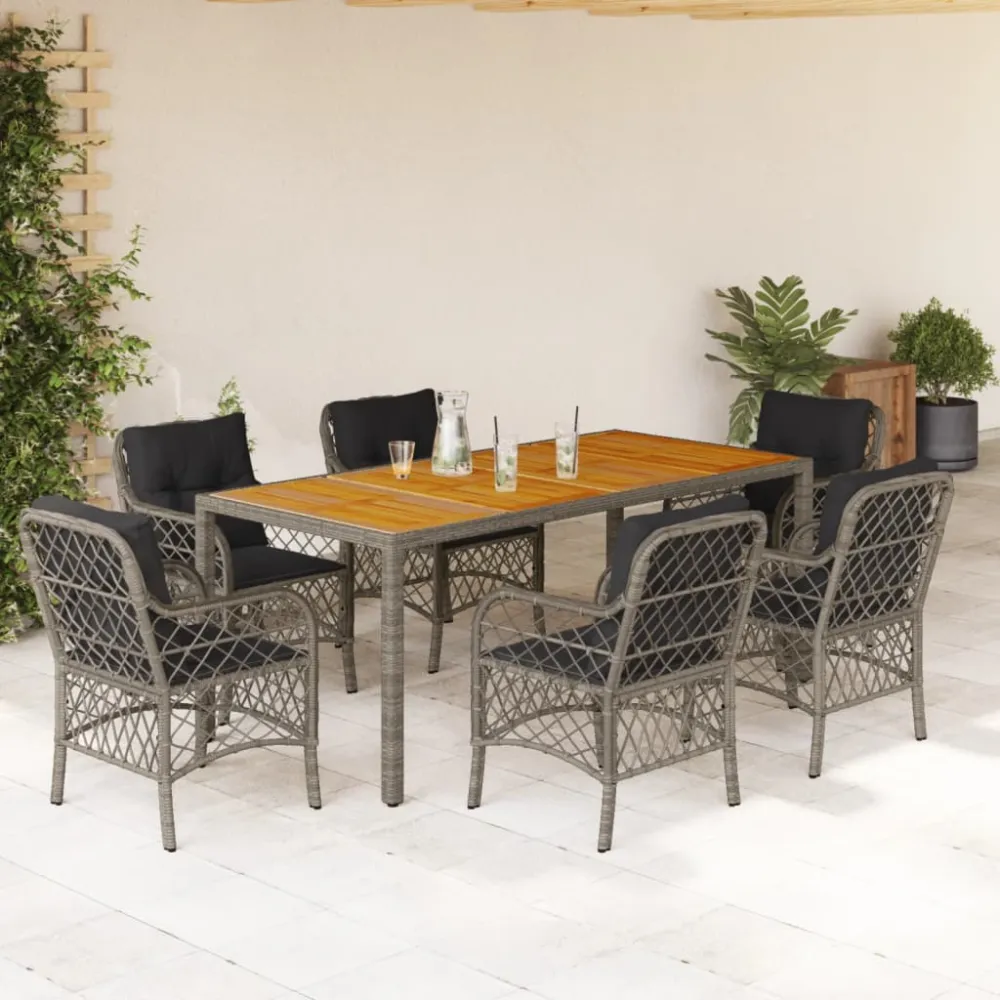 7-delige Tuinset met kussens poly rattan grijs vidaXL
