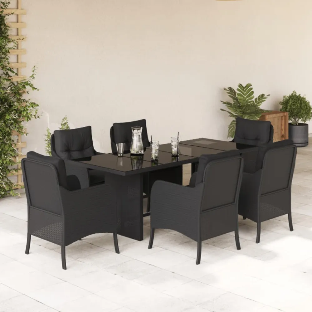 7-delige Tuinset met kussens poly rattan zwart vidaXL