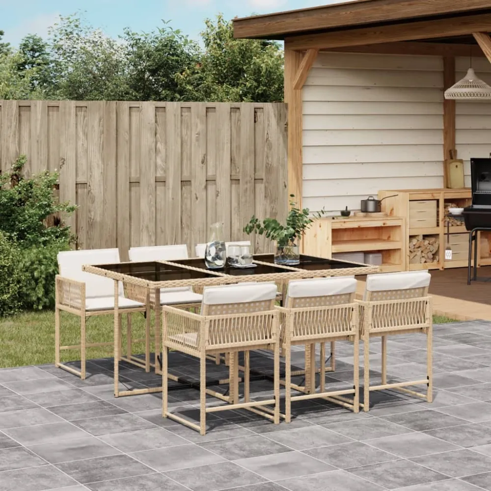 7-delige Tuinset met kussens poly rattan beige vidaXL