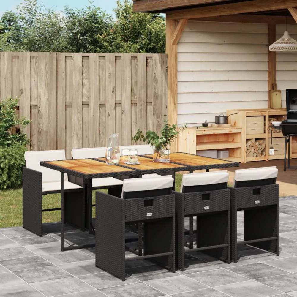 7-delige Tuinset met kussens poly rattan zwart vidaXL
