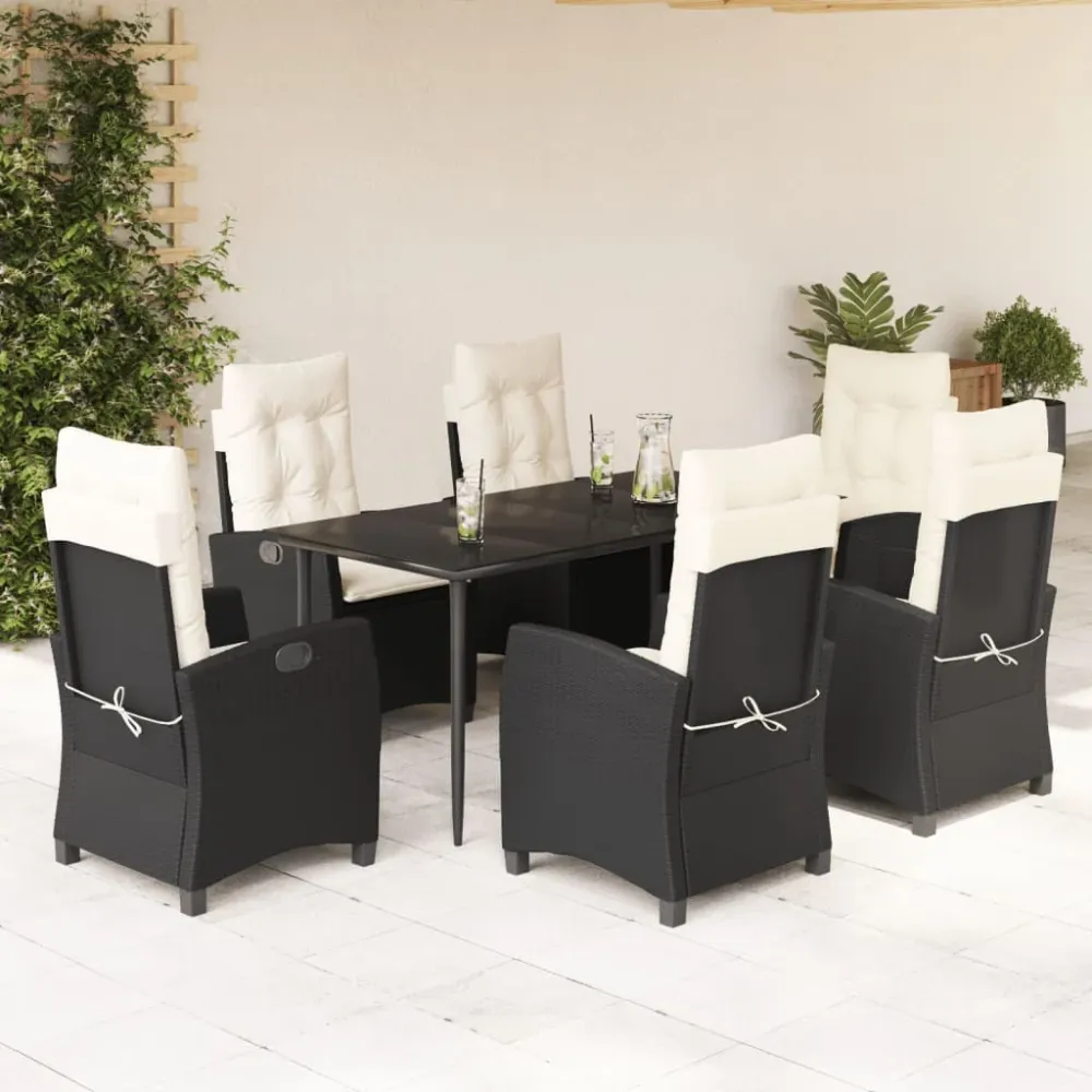 7-delige Tuinset met kussens poly rattan zwart vidaXL