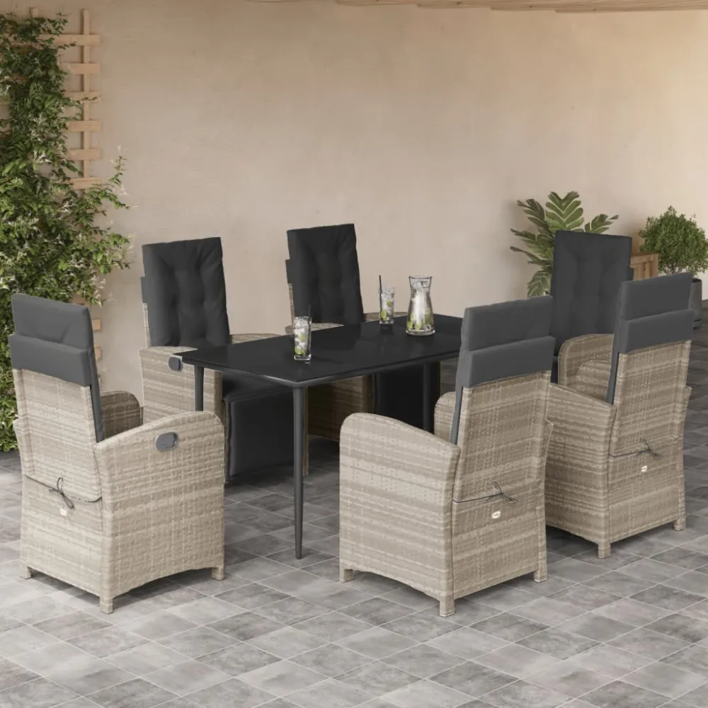 7-delige Tuinset met kussens poly rattan grijs vidaXL