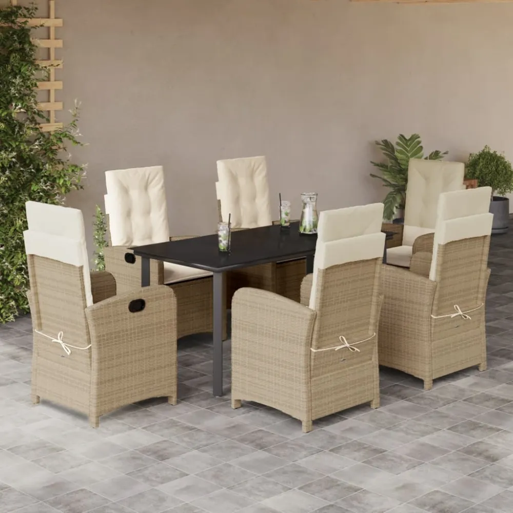 7-delige Tuinset met kussens poly rattan beige vidaXL