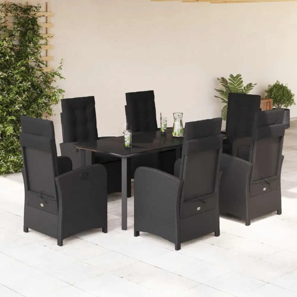 7-delige Tuinset met kussens poly rattan zwart vidaXL