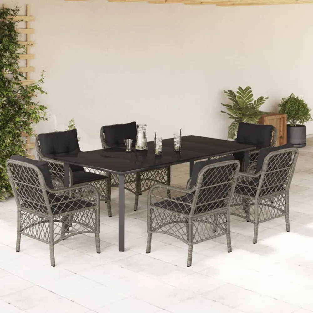 7-delige Tuinset met kussens poly rattan grijs vidaXL