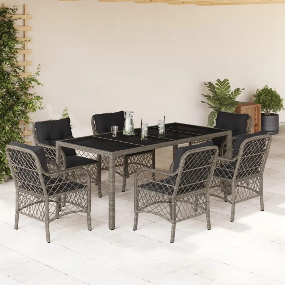 7-delige Tuinset met kussens poly rattan grijs vidaXL