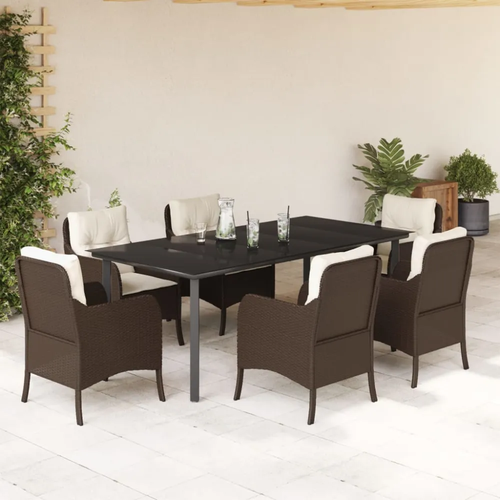 7-delige Tuinset met kussens poly rattan bruin vidaXL
