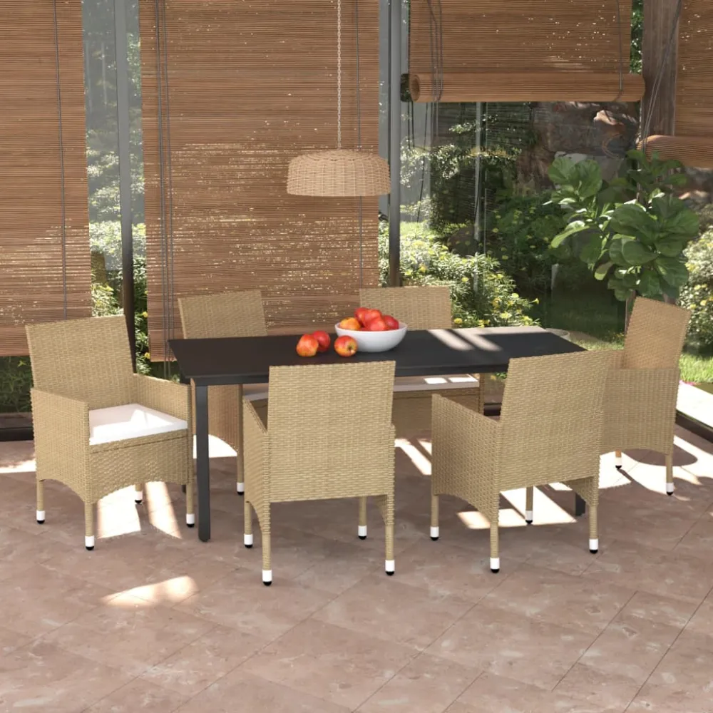 7-delige Tuinset met kussens poly rattan beige vidaXL
